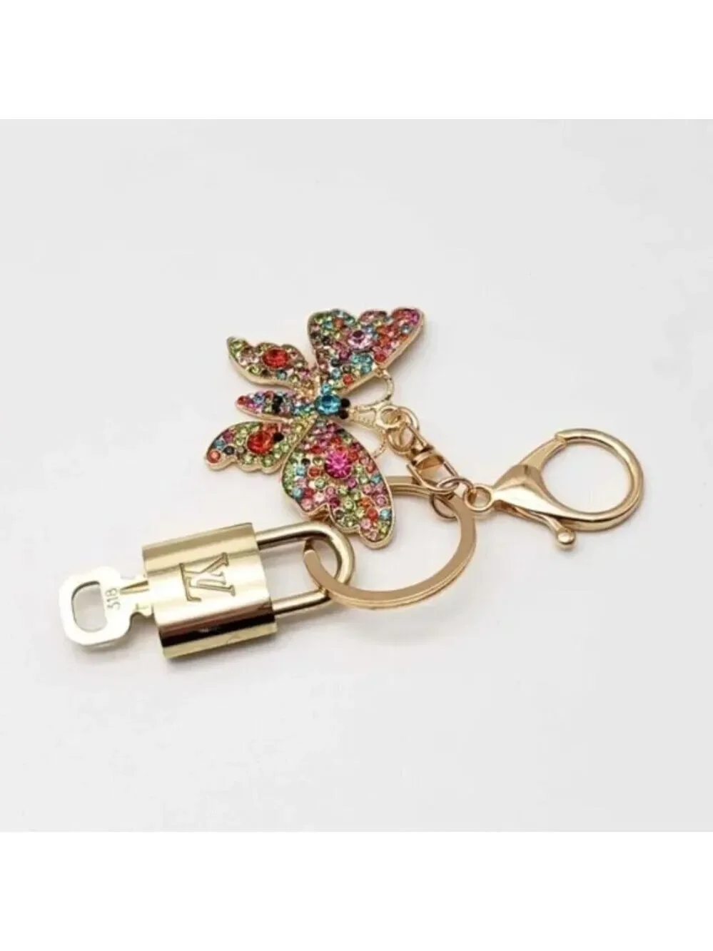 LV Gold Padlock 🔑 Authentic Louis Vuitton Charm + Unbranded Butterfly Keychain